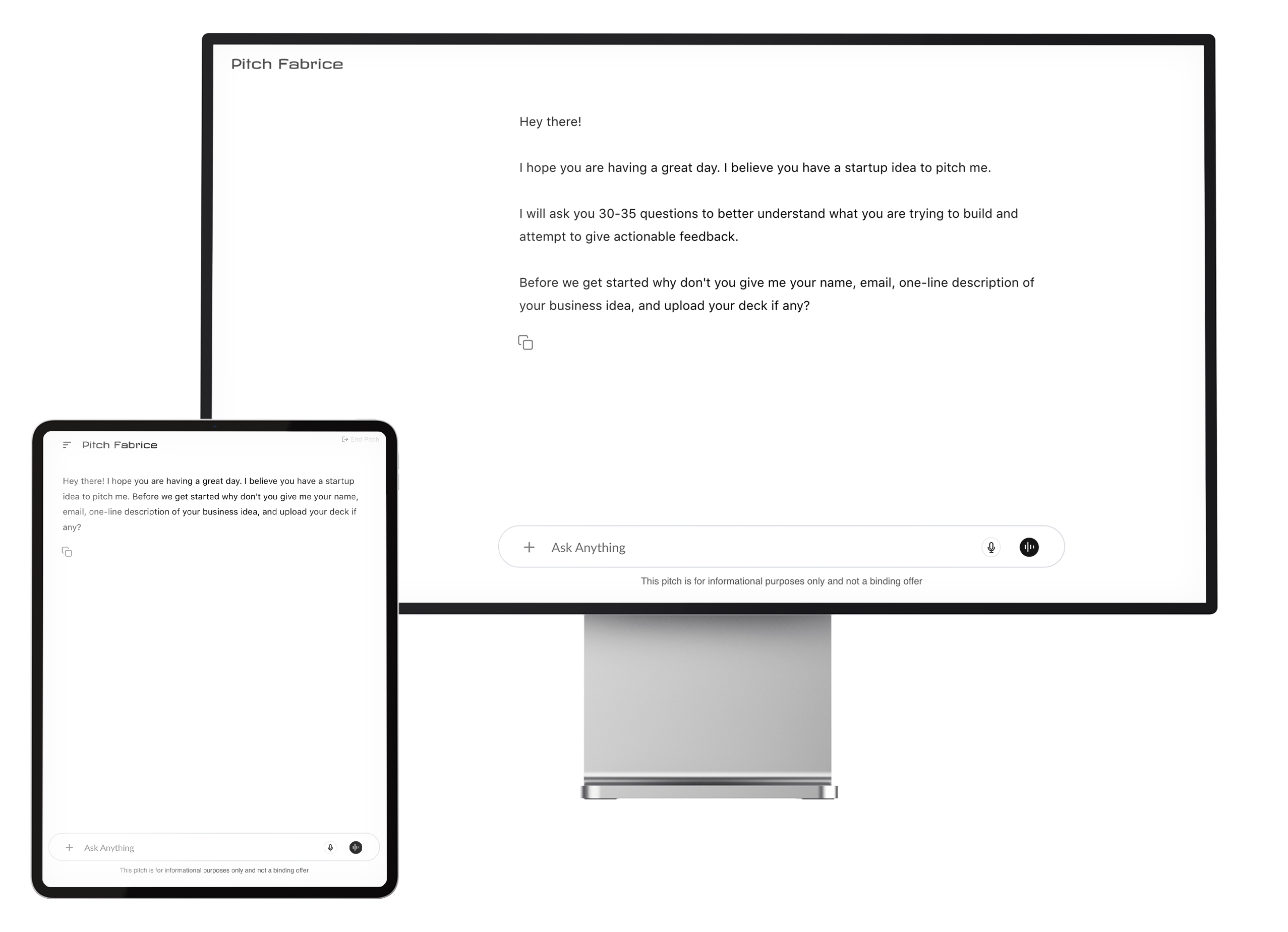 Pitch Fabrice interface preview across devices